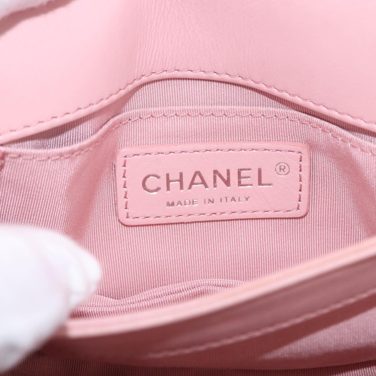CHANEL V Stitch Chain Studs Shoulder Bag Lamb Skin Pink Silver CC Auth ka5624SAV