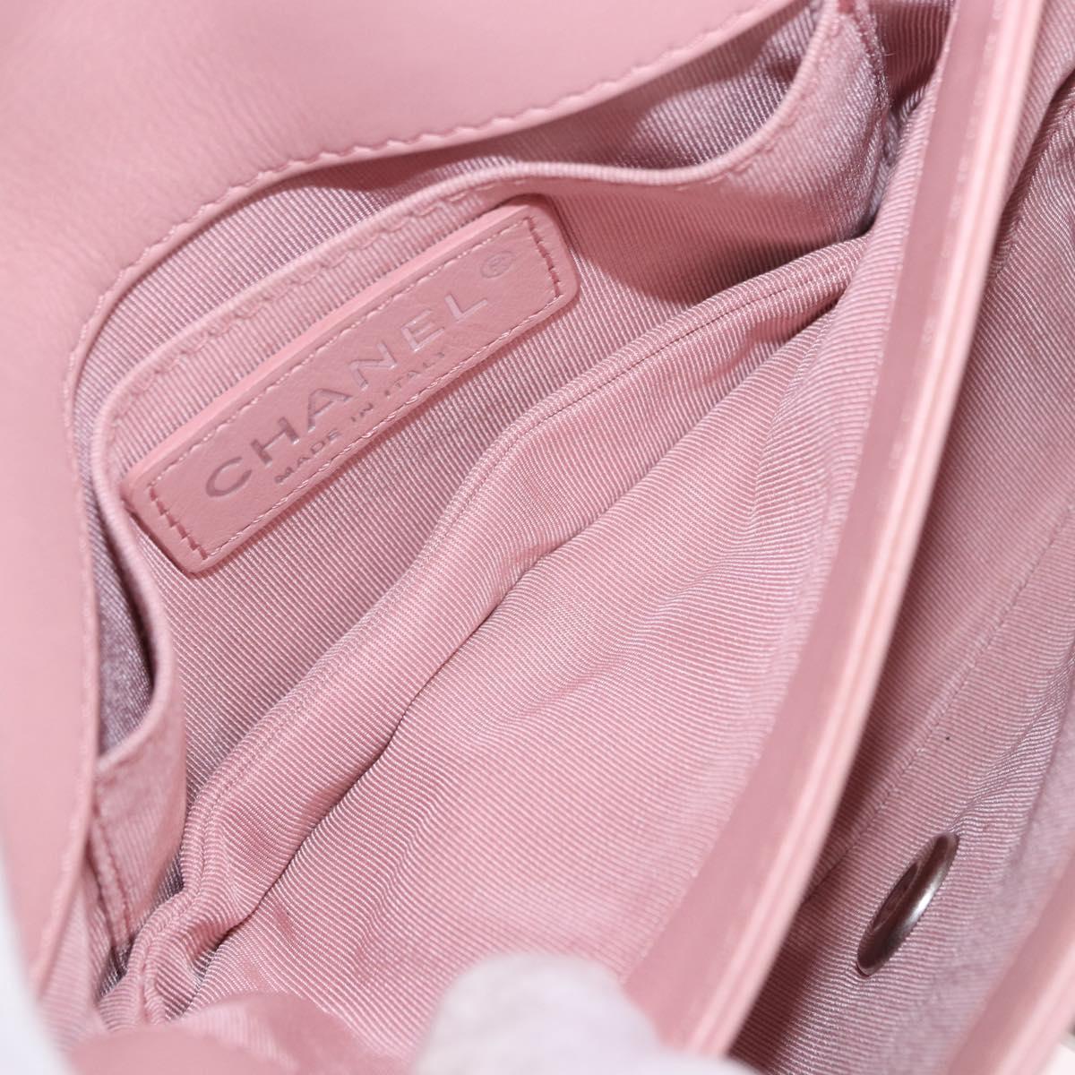 CHANEL V Stitch Chain Studs Shoulder Bag Lamb Skin Pink Silver CC Auth ka5624SAV