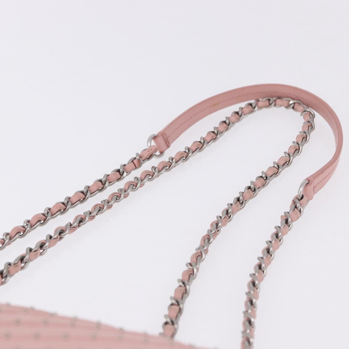 CHANEL V Stitch Chain Studs Shoulder Bag Lamb Skin Pink Silver CC Auth ka5624SAV