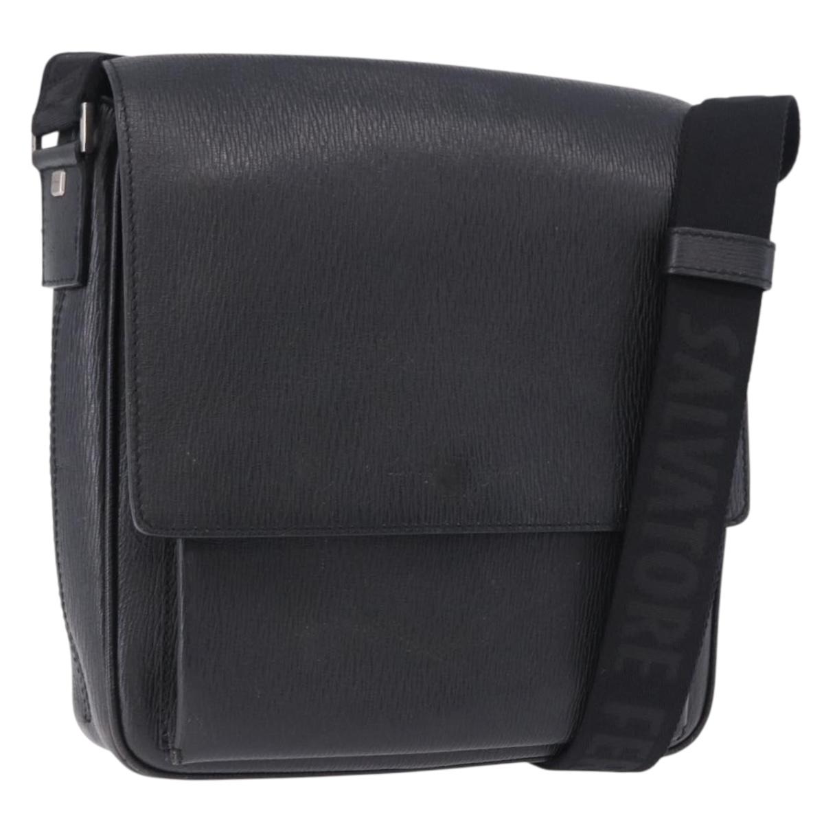 Salvatore Ferragamo Shoulder Bag Leather Black Silver Auth ka5625