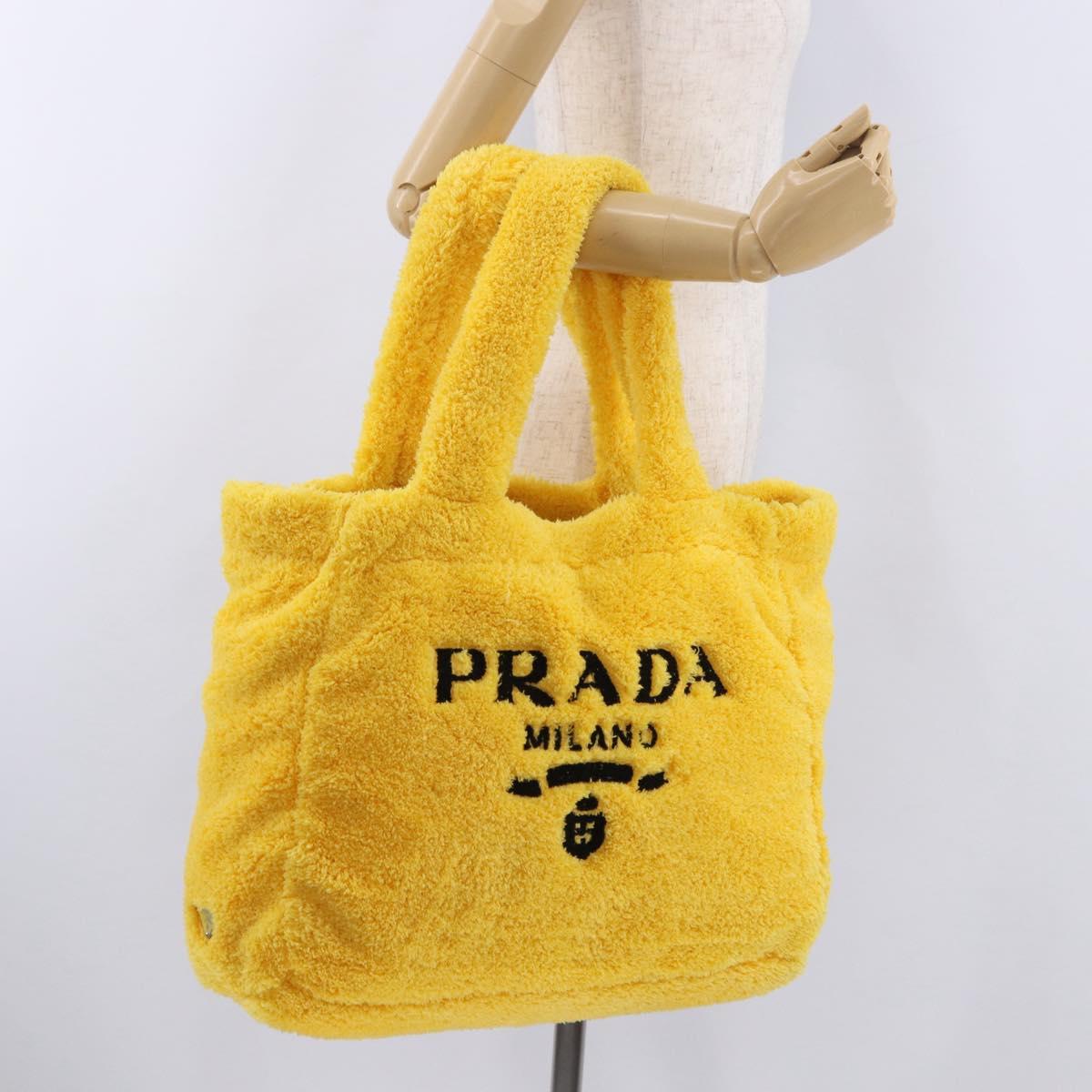 PRADA Tote Bag Pile Yellow Silver Auth ka5626V