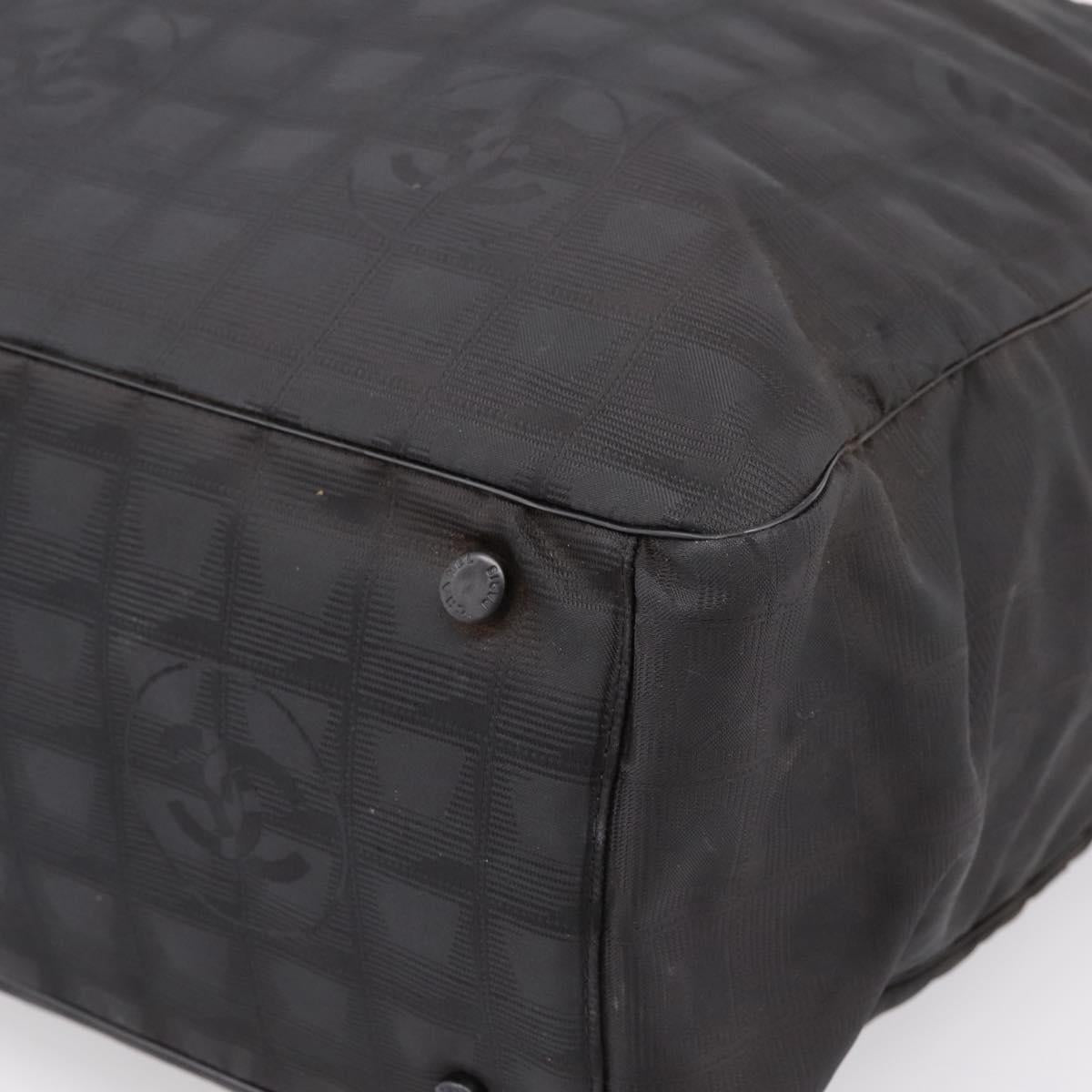 CHANEL New Travel Line Tote Bag Canvas Black Silver CC Auth ka5632