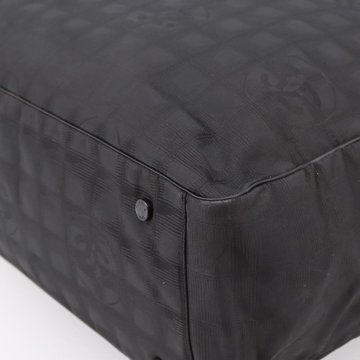 CHANEL New Travel Line Tote Bag Canvas Black Silver CC Auth ka5632