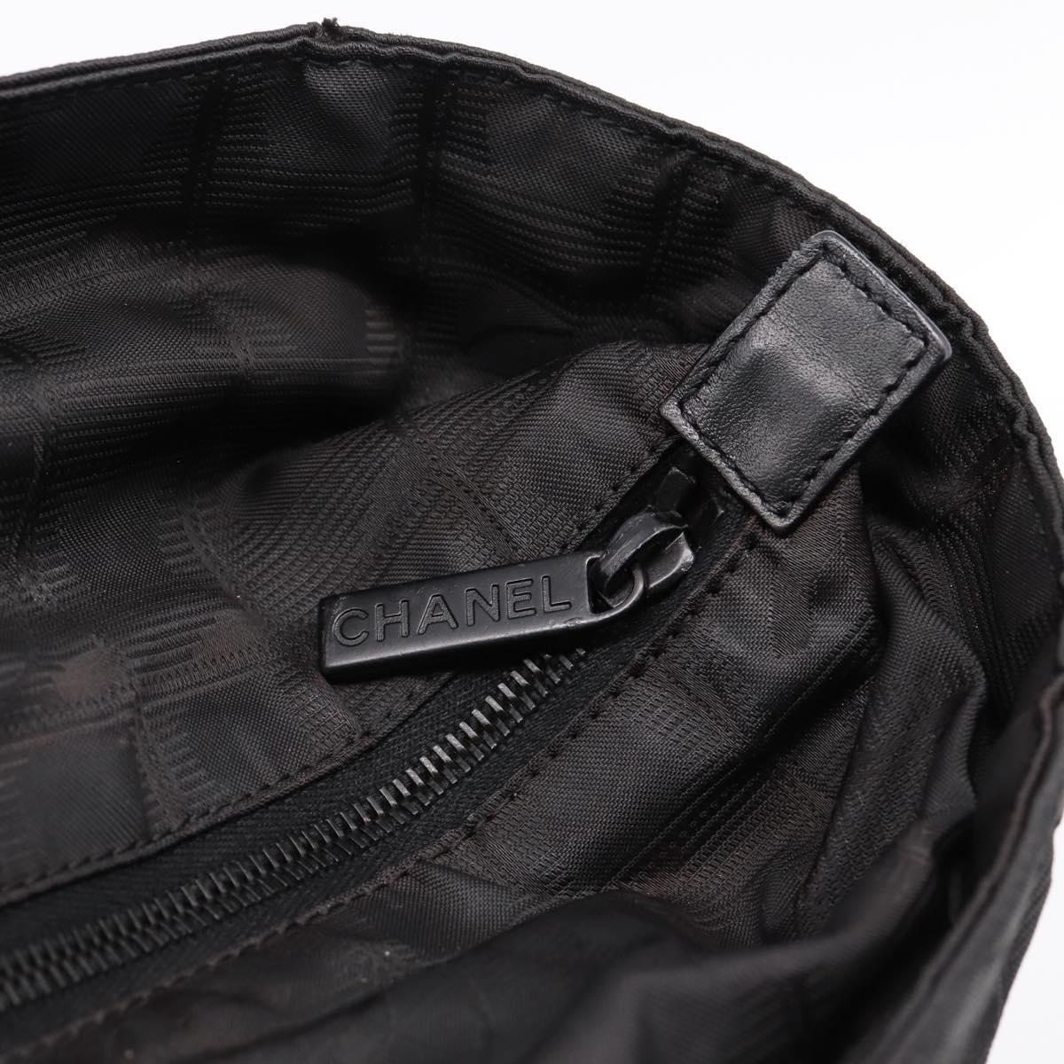 CHANEL New Travel Line Tote Bag Canvas Black Silver CC Auth ka5632