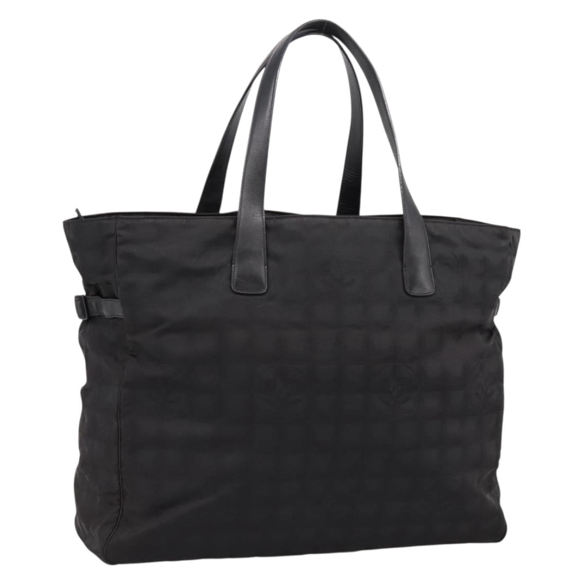 CHANEL New Travel Line Tote Bag Canvas Black Silver CC Auth ka5632