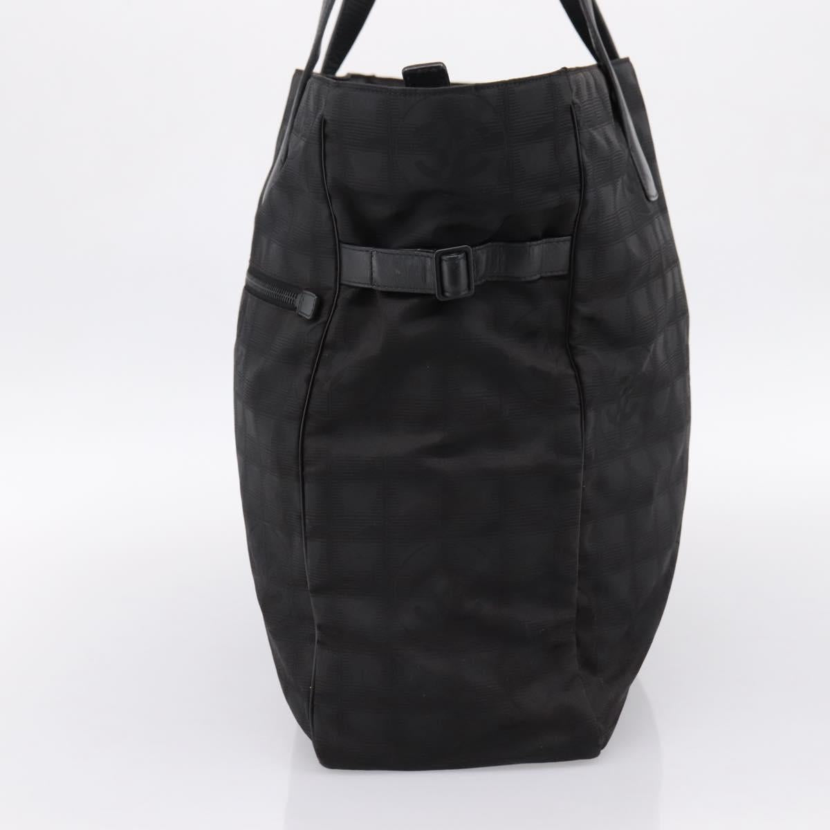 CHANEL New Travel Line Tote Bag Canvas Black Silver CC Auth ka5632