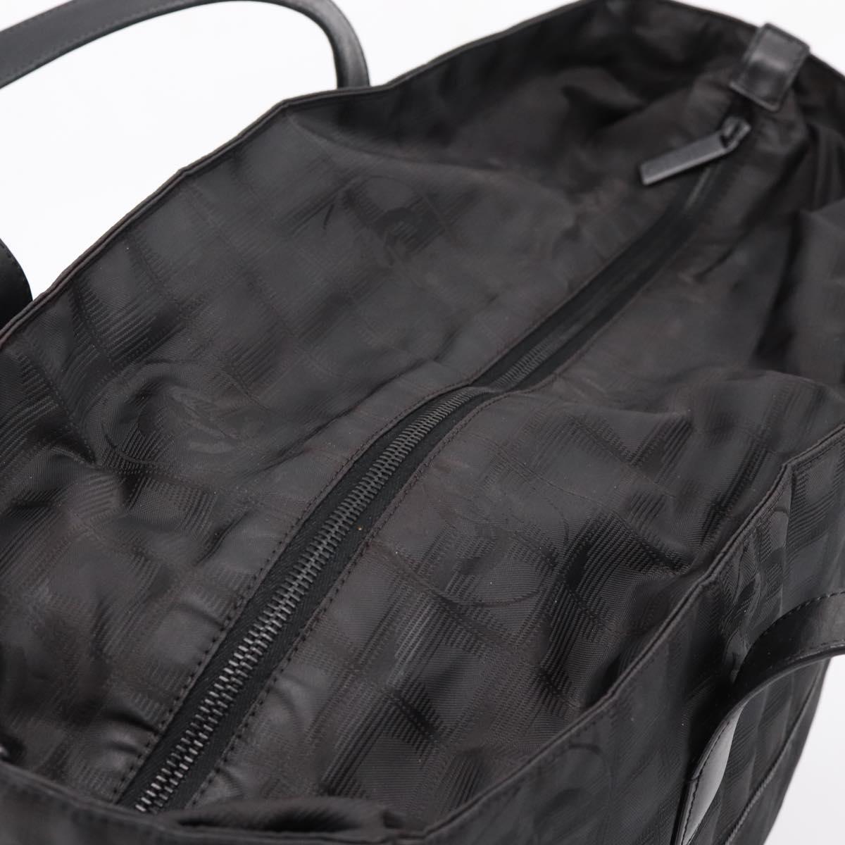 CHANEL New Travel Line Tote Bag Canvas Black Silver CC Auth ka5632