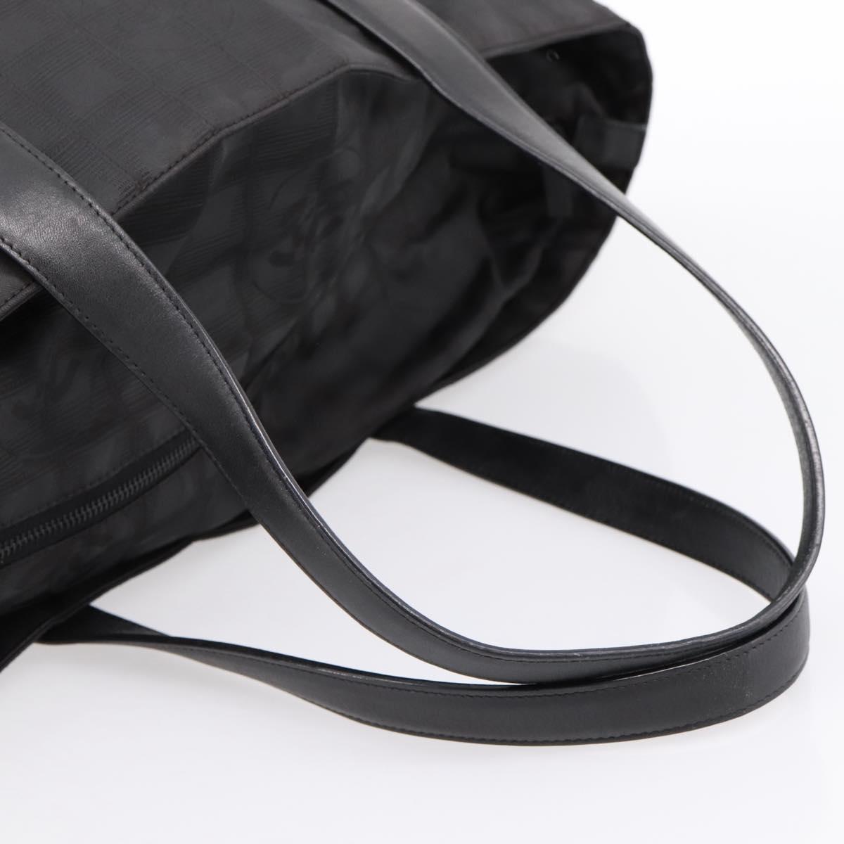 CHANEL New Travel Line Tote Bag Canvas Black Silver CC Auth ka5632
