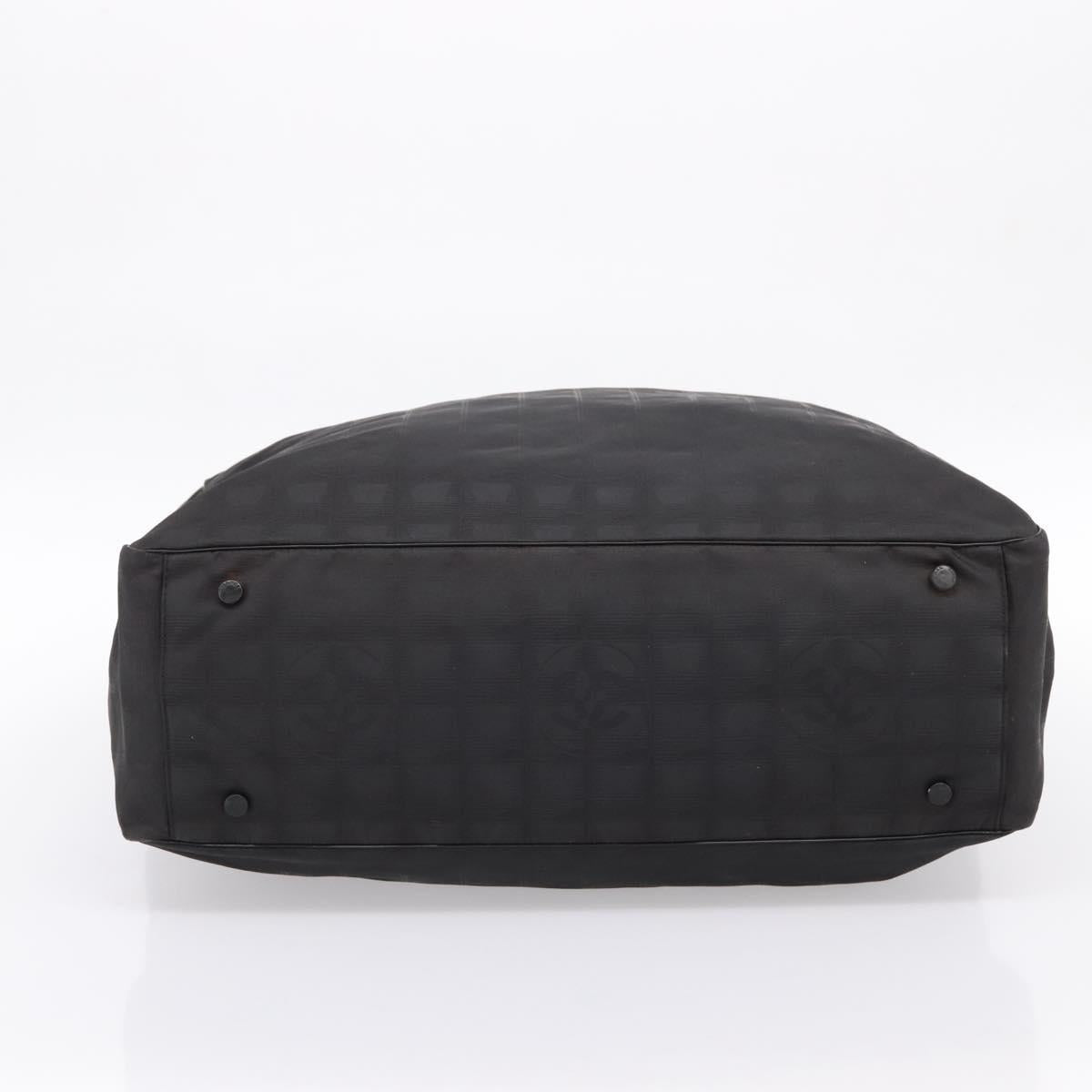CHANEL New Travel Line Tote Bag Canvas Black Silver CC Auth ka5632