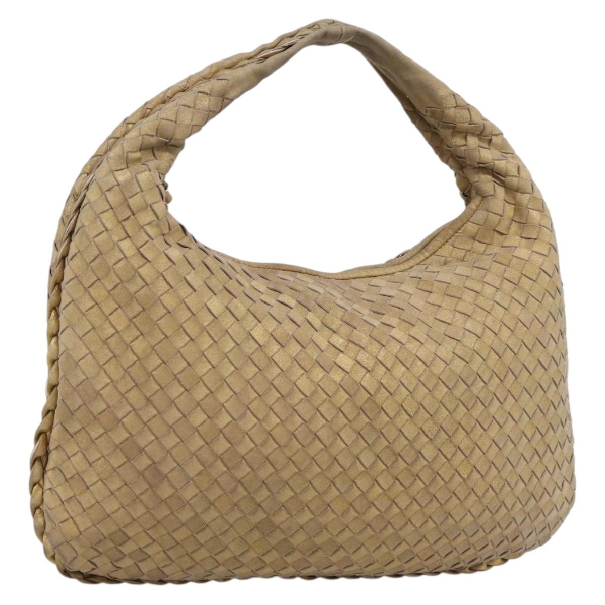 BOTTEGA VENETA INTRECCIATO Hobo Shoulder Bag Leather Gold 115653 Auth ka5633V
