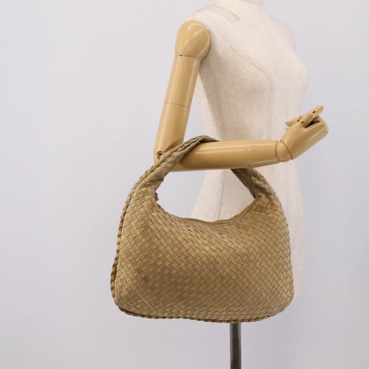 BOTTEGA VENETA INTRECCIATO Hobo Shoulder Bag Leather Gold 115653 Auth ka5633V