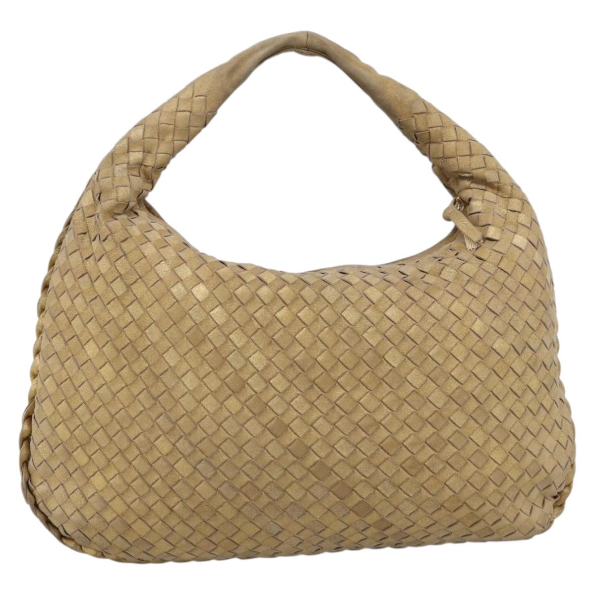 BOTTEGA VENETA INTRECCIATO Hobo Shoulder Bag Leather Gold 115653 Auth ka5633V