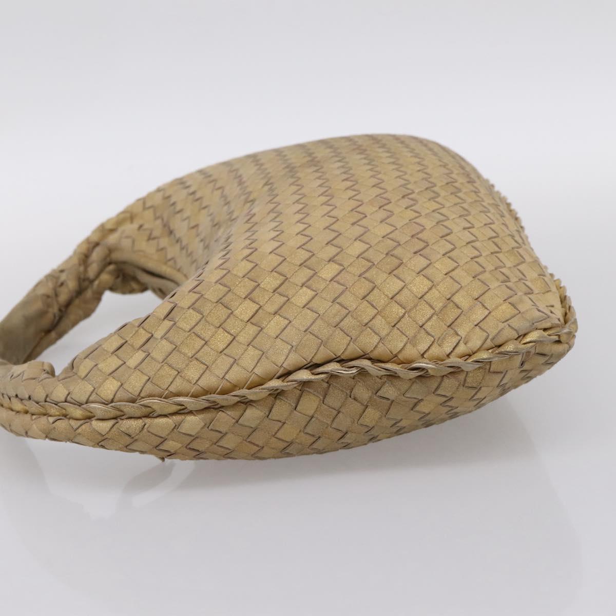 BOTTEGA VENETA INTRECCIATO Hobo Shoulder Bag Leather Gold 115653 Auth ka5633V