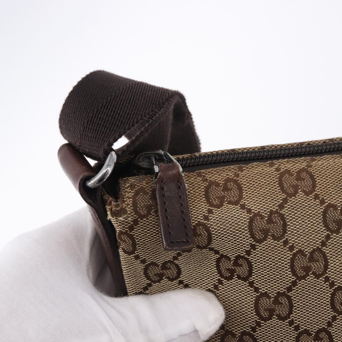 GUCCI GG Canvas Shoulder Bag Beige Silver 145857 Auth ka5634