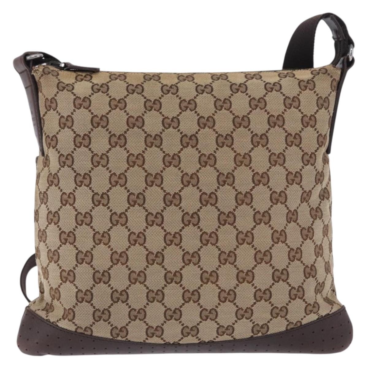 GUCCI GG Canvas Shoulder Bag Beige Silver 145857 Auth ka5634