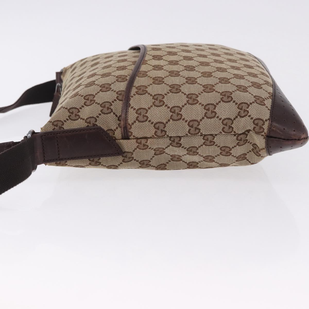 GUCCI GG Canvas Shoulder Bag Beige Silver 145857 Auth ka5634