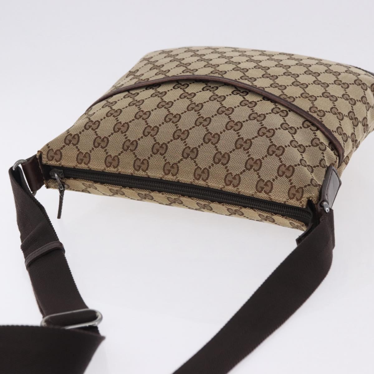 GUCCI GG Canvas Shoulder Bag Beige Silver 145857 Auth ka5634