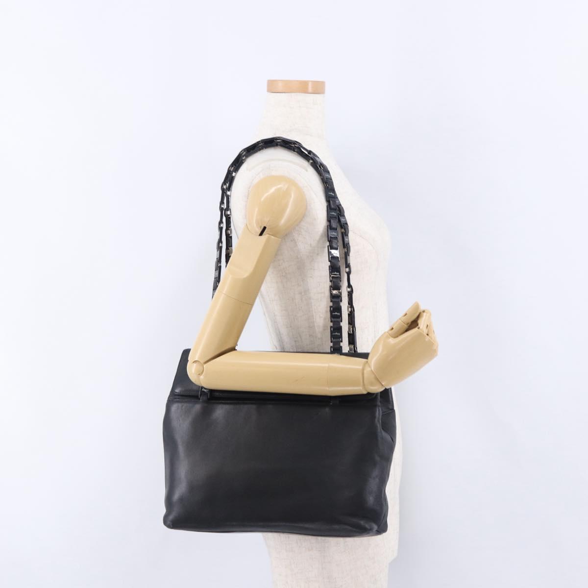 Salvatore Ferragamo Shoulder Bag Leather Black Silver Auth ka5635