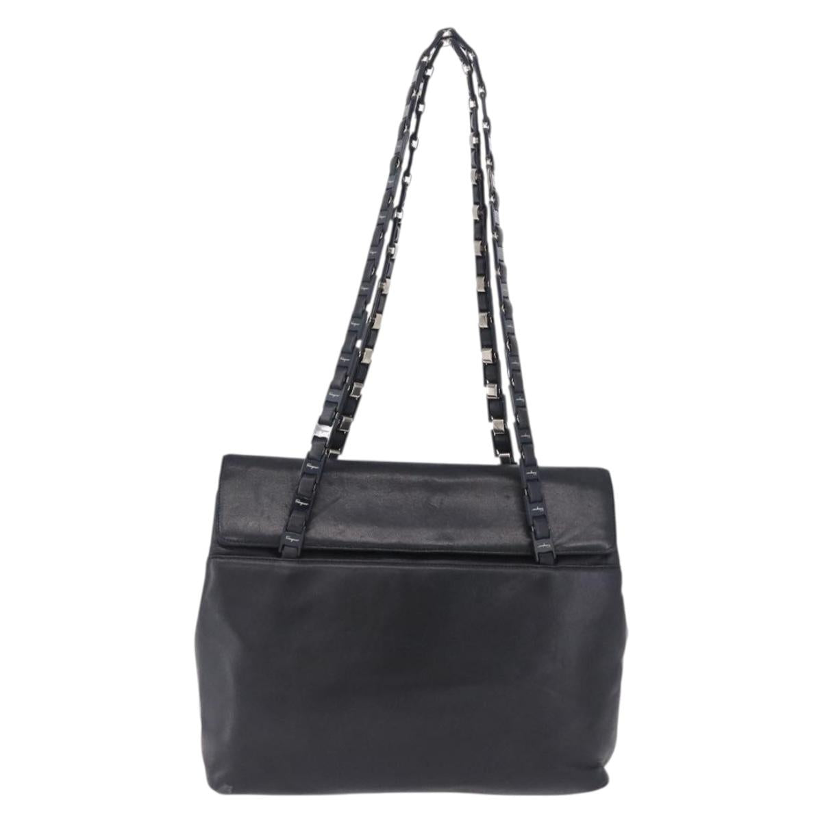 Salvatore Ferragamo Shoulder Bag Leather Black Silver Auth ka5635