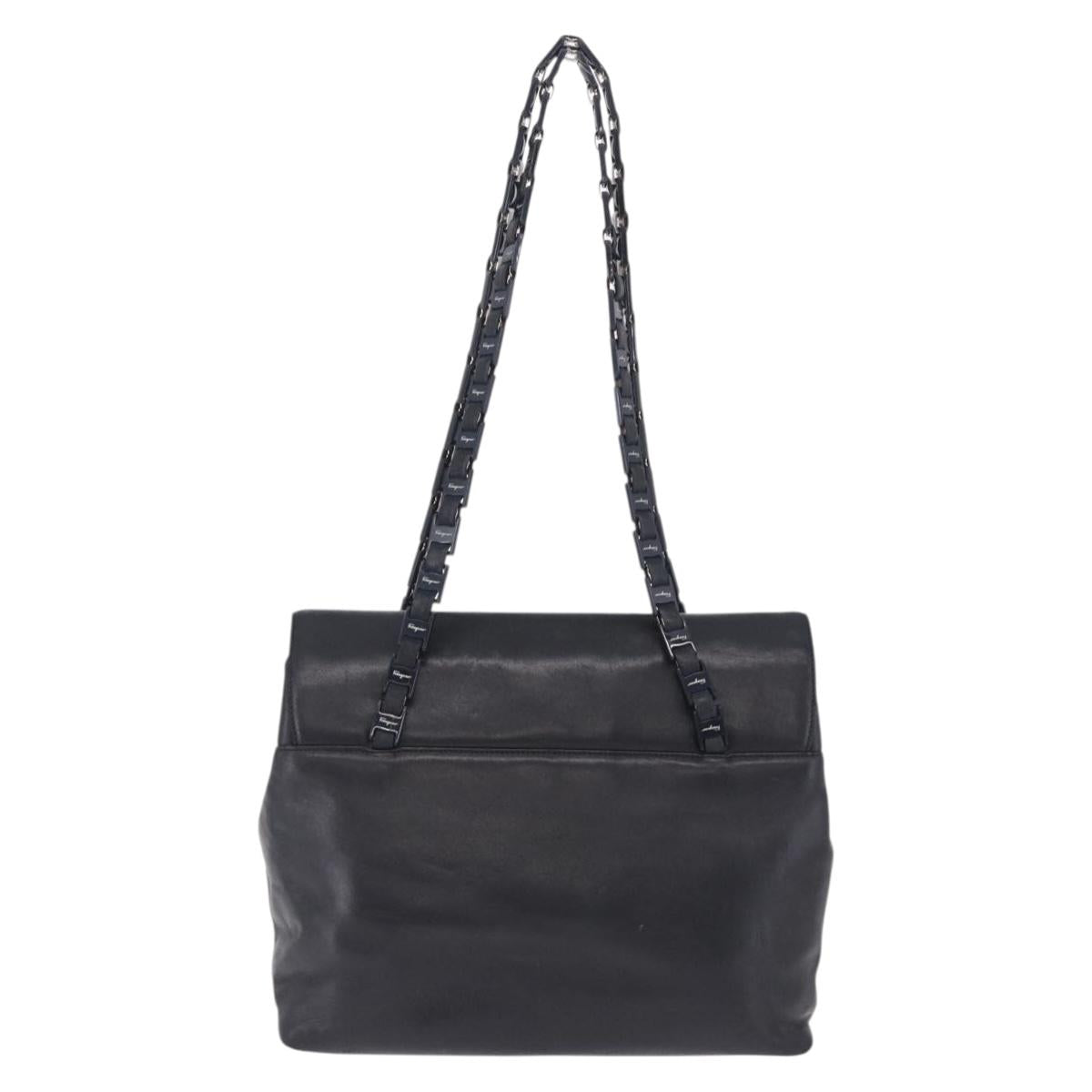 Salvatore Ferragamo Shoulder Bag Leather Black Silver Auth ka5635