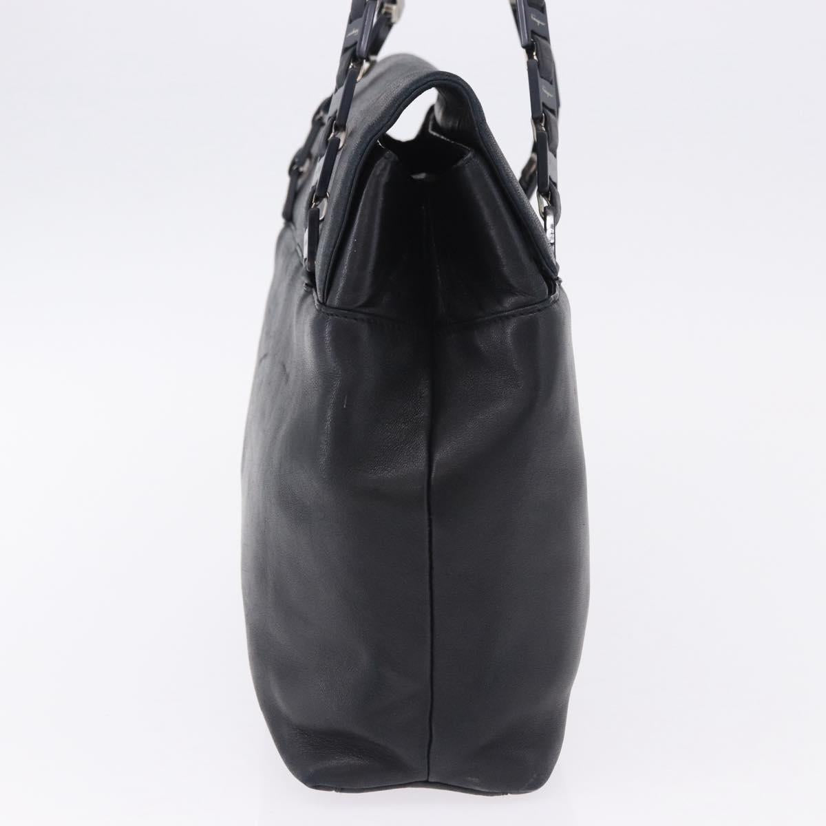 Salvatore Ferragamo Shoulder Bag Leather Black Silver Auth ka5635