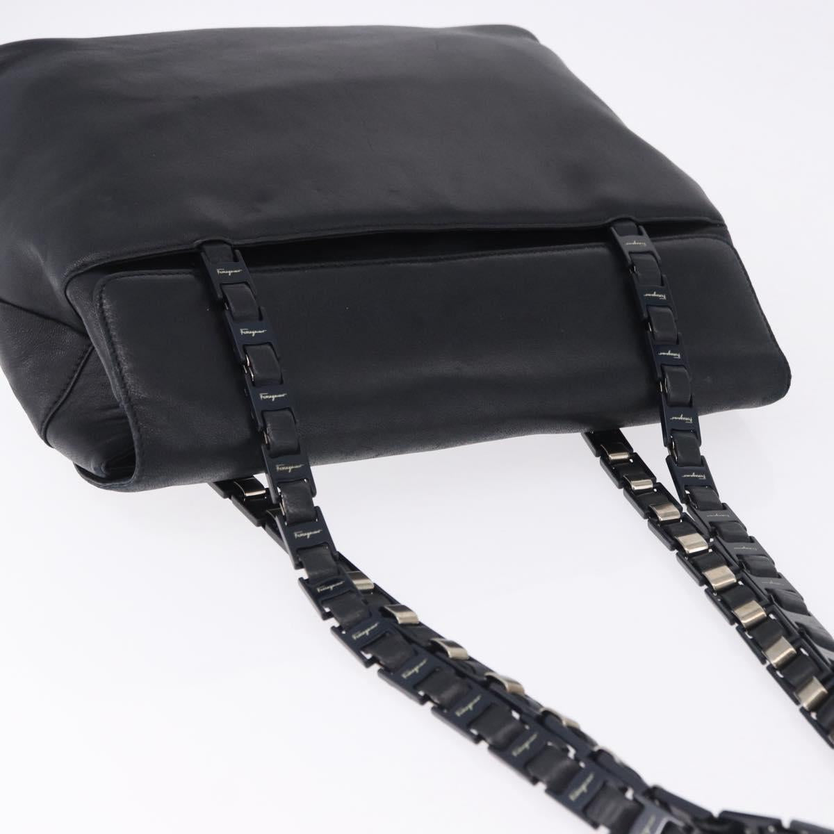 Salvatore Ferragamo Shoulder Bag Leather Black Silver Auth ka5635