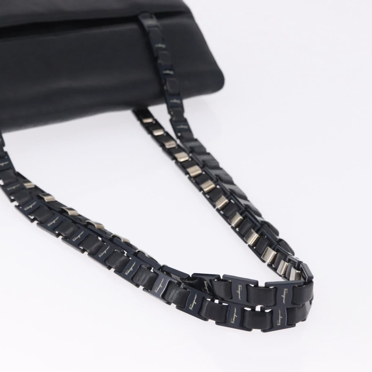 Salvatore Ferragamo Shoulder Bag Leather Black Silver Auth ka5635