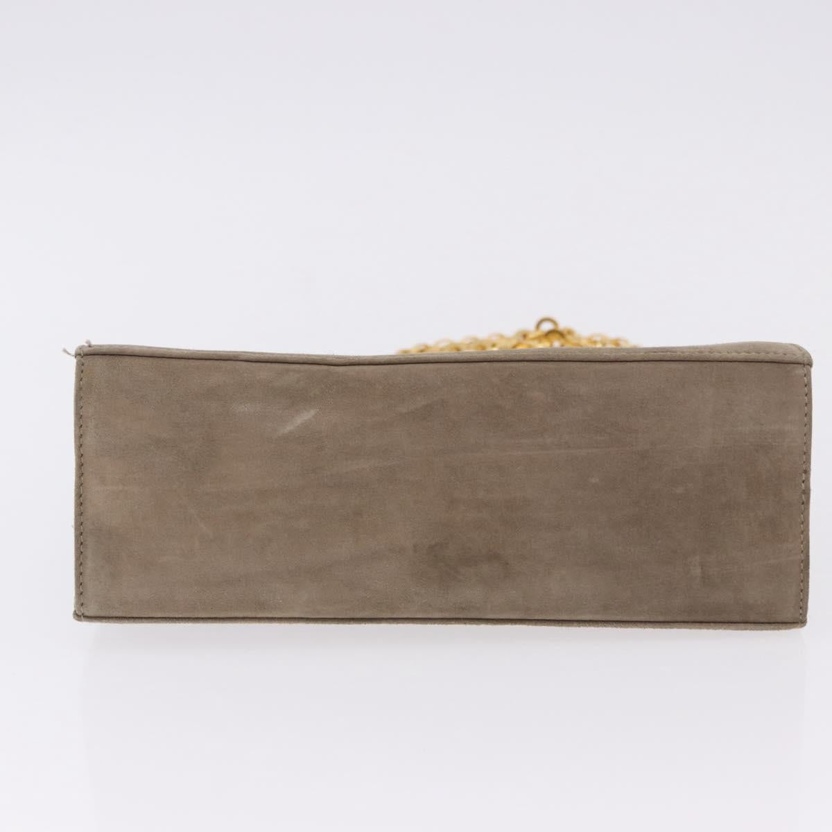 Salvatore Ferragamo Gancini Chain Shoulder Bag Suede Beige Gold Auth ka5639