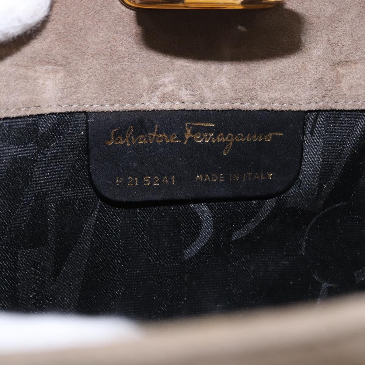 Salvatore Ferragamo Gancini Chain Shoulder Bag Suede Beige Gold Auth ka5639