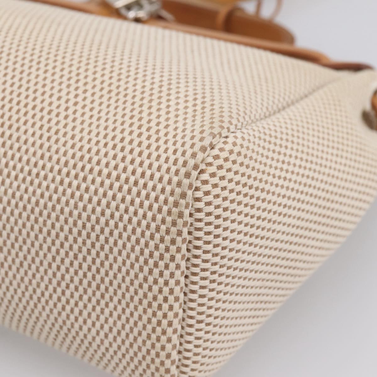 HERMES Herbag Ad PM Backpack Canvas Leather Beige Silver Auth ka5642V