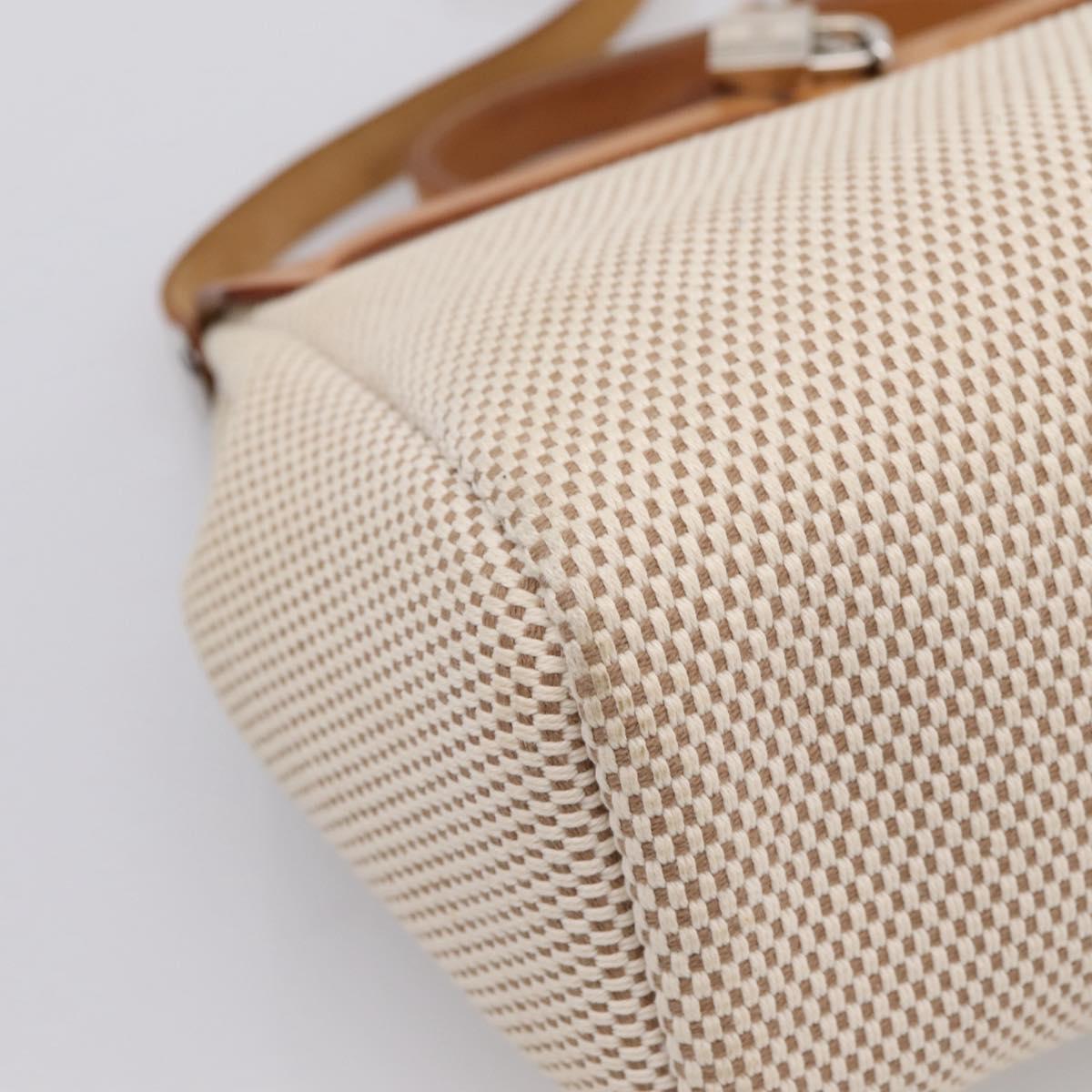 HERMES Herbag Ad PM Backpack Canvas Leather Beige Silver Auth ka5642V
