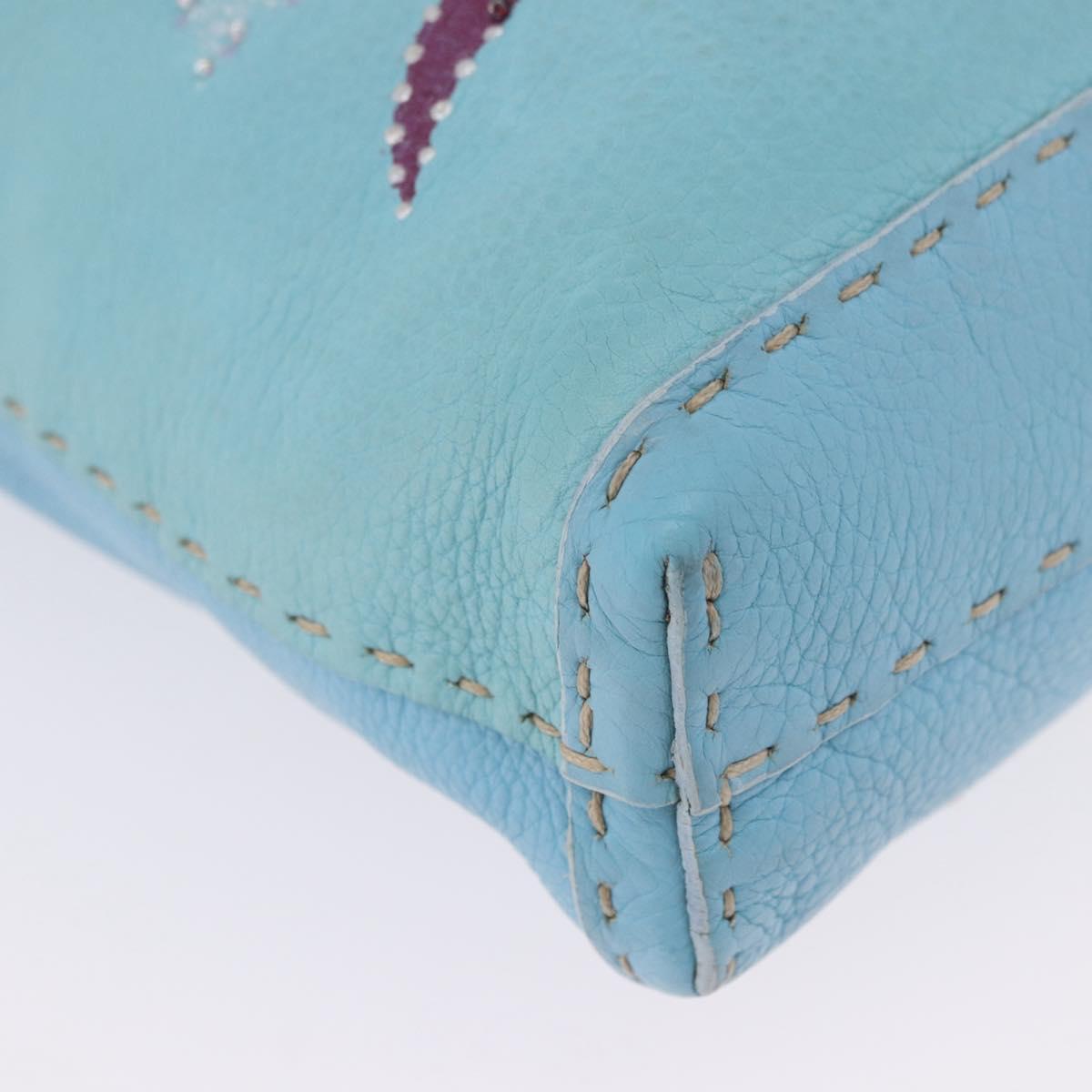 FENDI Celeria Shoulder Bag Leather Light Blue Silver Auth ka5643A