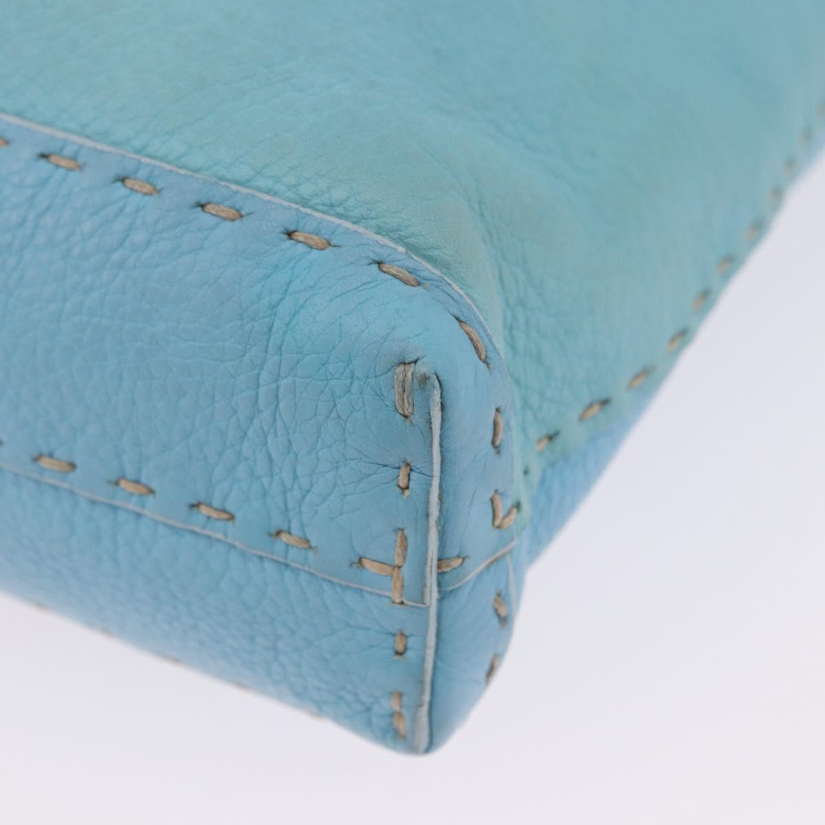 FENDI Celeria Shoulder Bag Leather Light Blue Silver Auth ka5643A