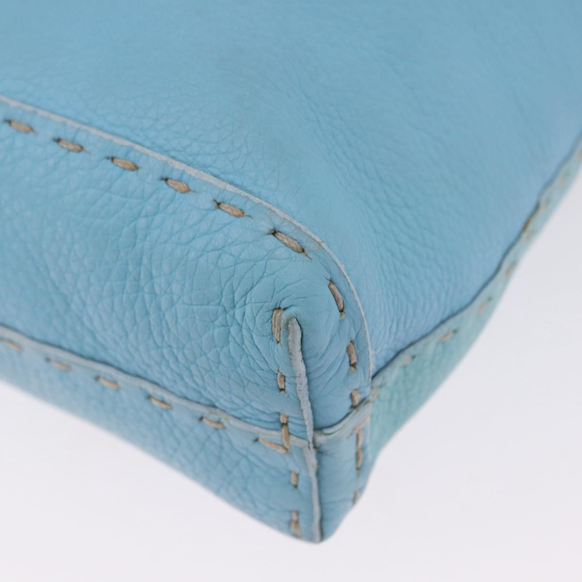 FENDI Celeria Shoulder Bag Leather Light Blue Silver Auth ka5643A