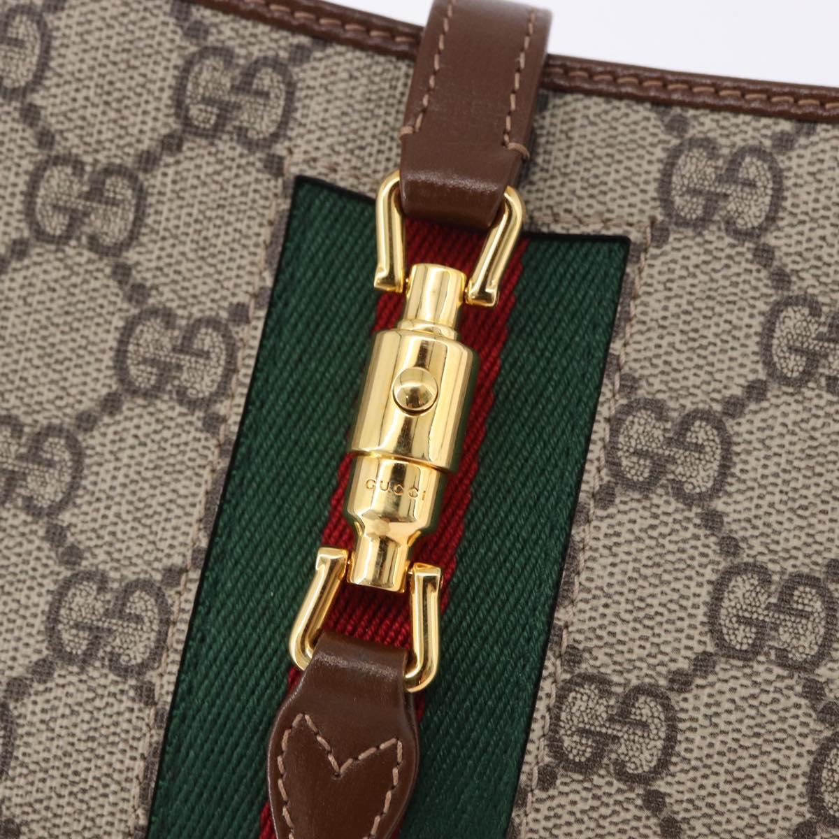 GUCCI Jackie GG Supreme Shoulder Bag PVC Beige Gold 637092 Auth ka5646V