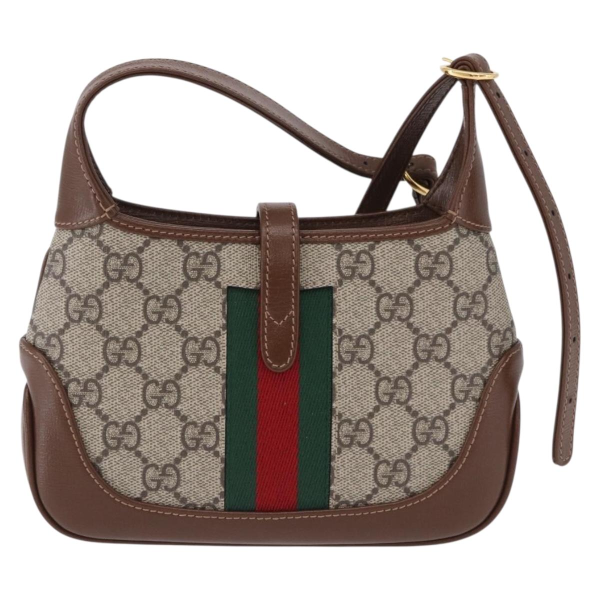 GUCCI Jackie GG Supreme Shoulder Bag PVC Beige Gold 637092 Auth ka5646V