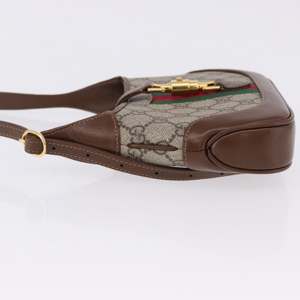 GUCCI Jackie GG Supreme Shoulder Bag PVC Beige Gold 637092 Auth ka5646V
