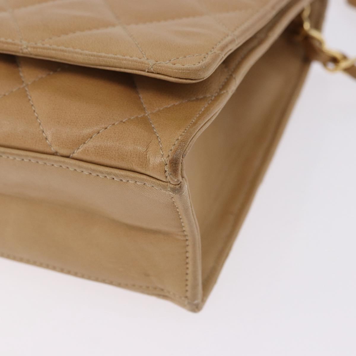 CHANEL Matelasse Chain Shoulder Bag Lamb Skin Beige Gold CC Auth ka5647V