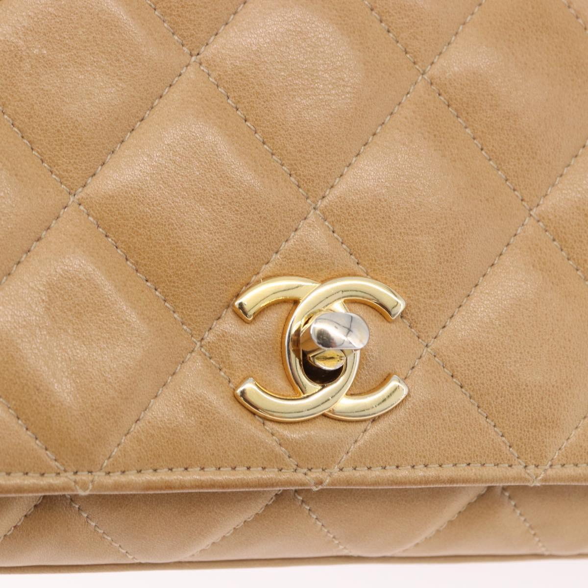 CHANEL Matelasse Chain Shoulder Bag Lamb Skin Beige Gold CC Auth ka5647V