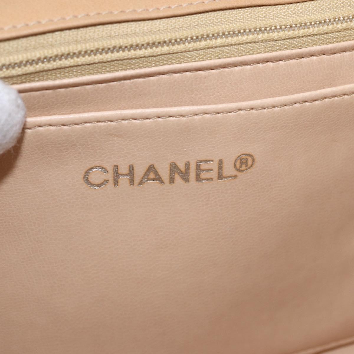 CHANEL Matelasse Chain Shoulder Bag Lamb Skin Beige Gold CC Auth ka5647V