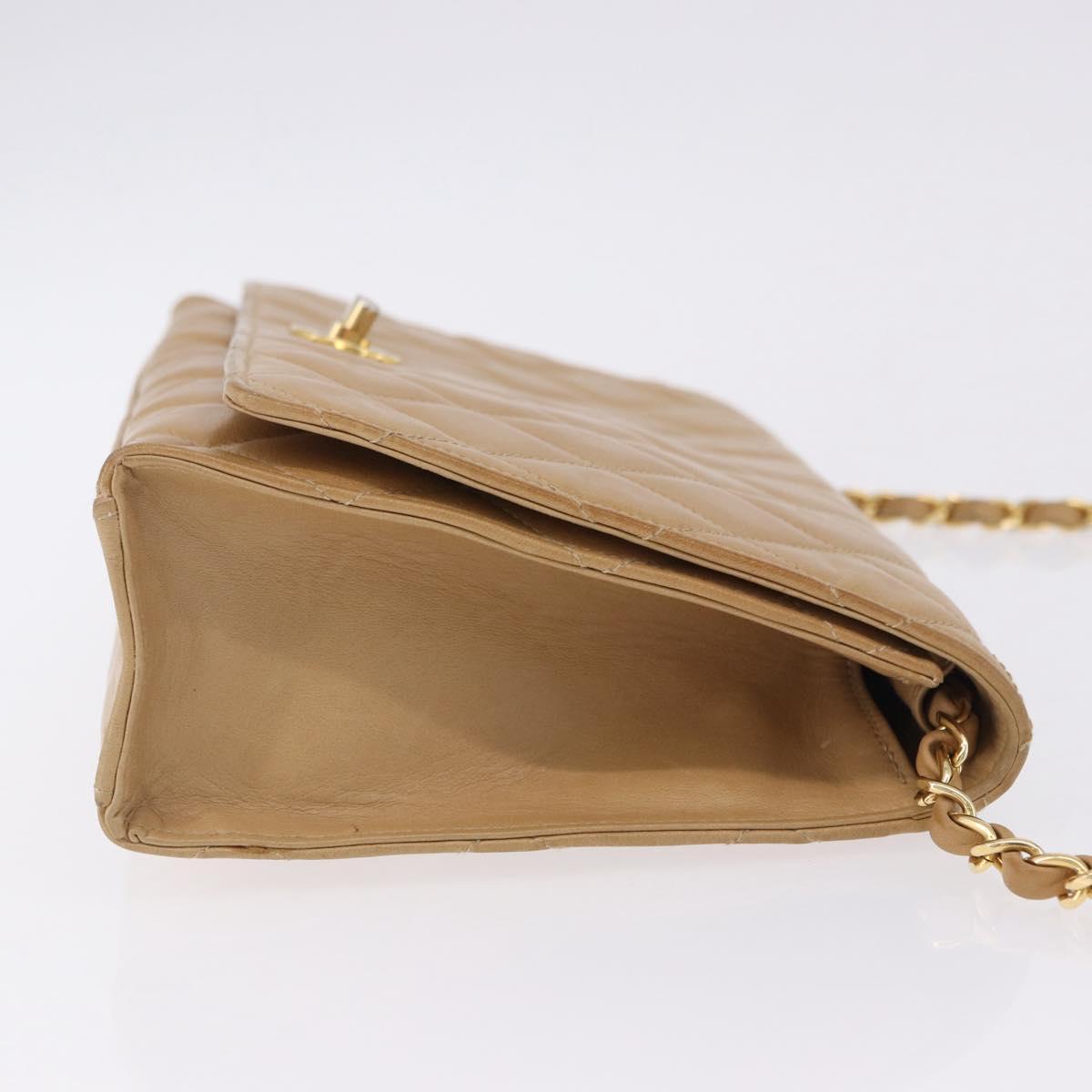 CHANEL Matelasse Chain Shoulder Bag Lamb Skin Beige Gold CC Auth ka5647V