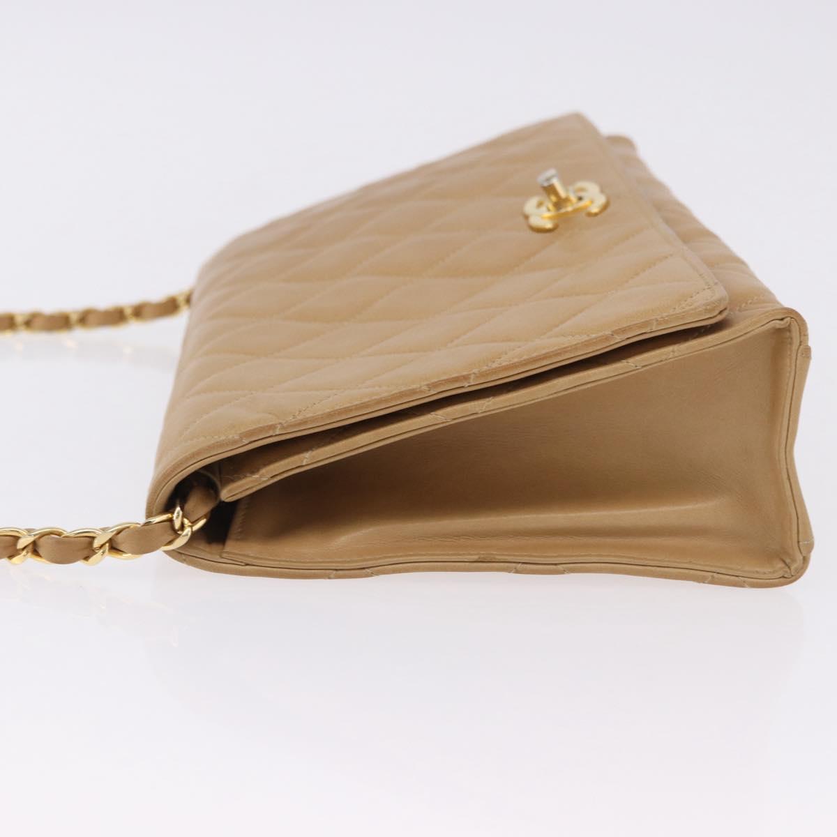 CHANEL Matelasse Chain Shoulder Bag Lamb Skin Beige Gold CC Auth ka5647V