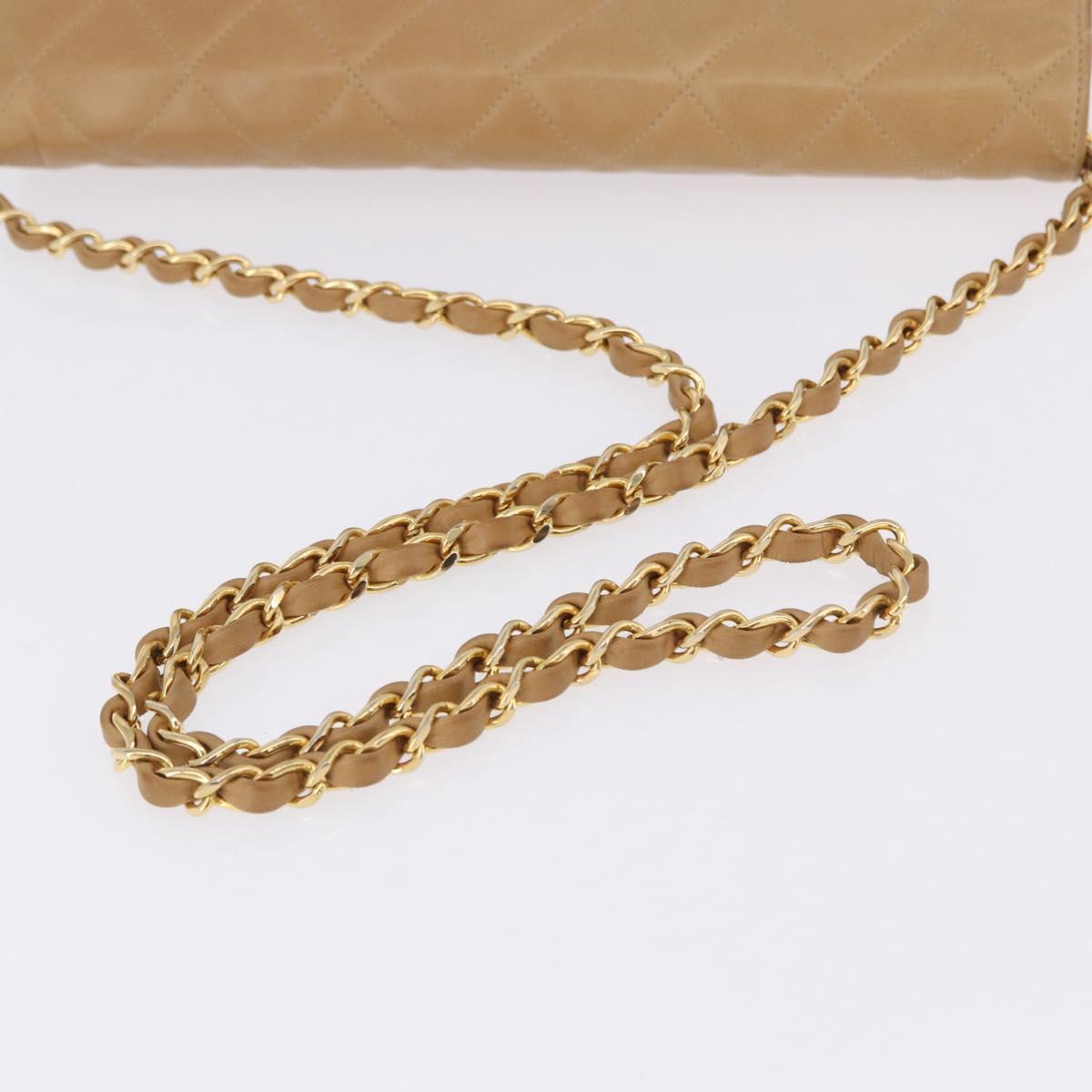 CHANEL Matelasse Chain Shoulder Bag Lamb Skin Beige Gold CC Auth ka5647V