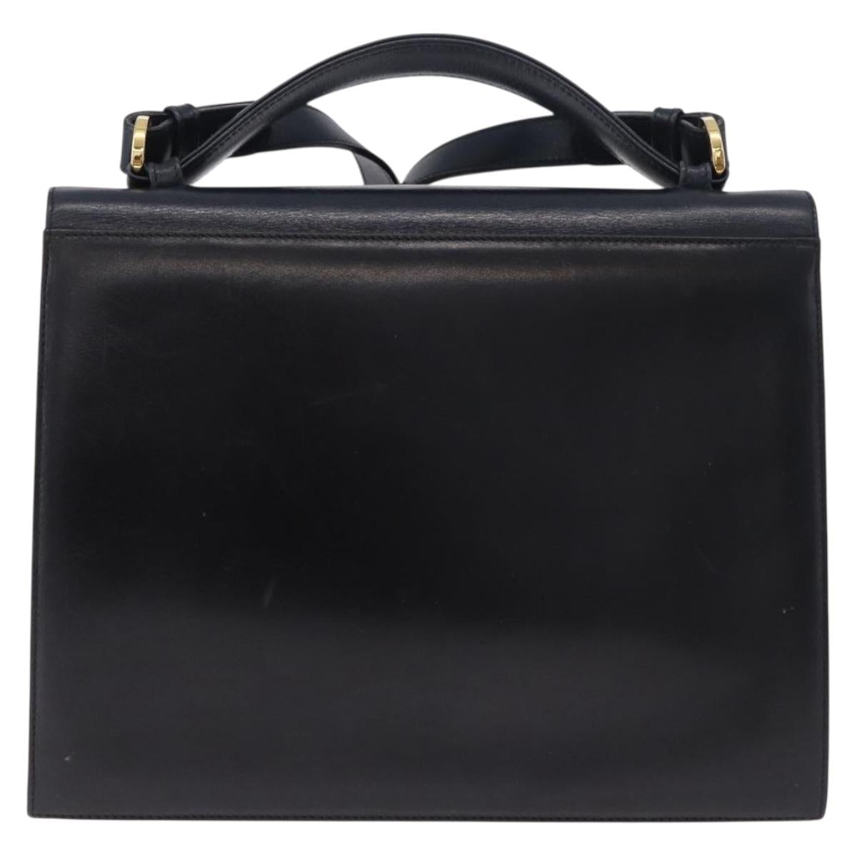 Salvatore Ferragamo Gancini Hand Bag Leather 2way Navy Gold Auth ka5648