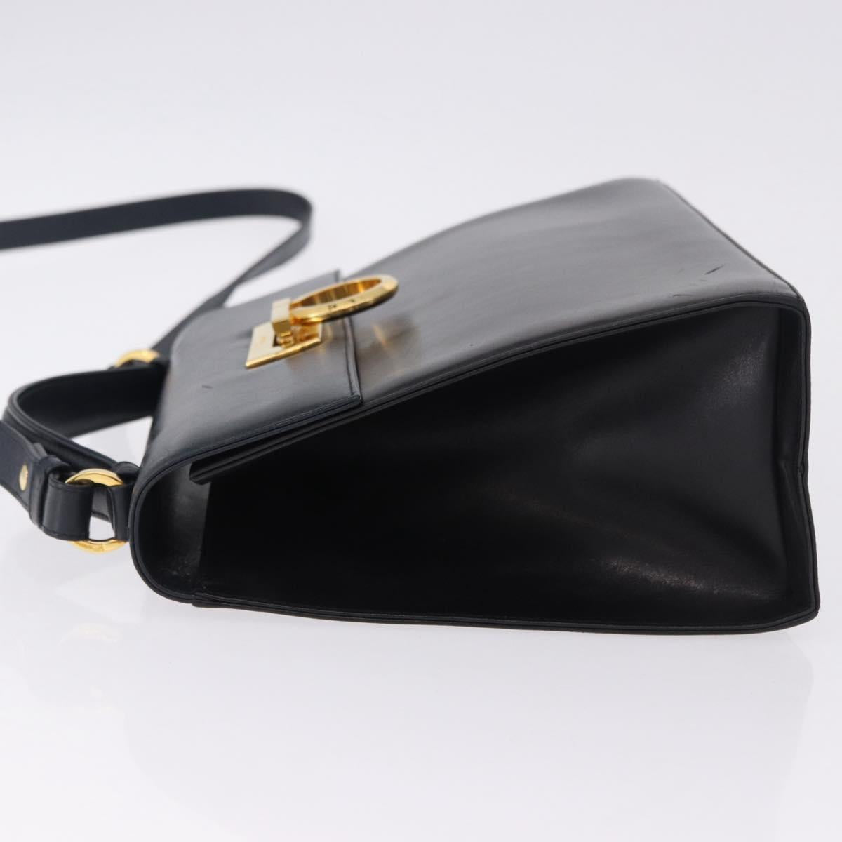 Salvatore Ferragamo Gancini Hand Bag Leather 2way Navy Gold Auth ka5648