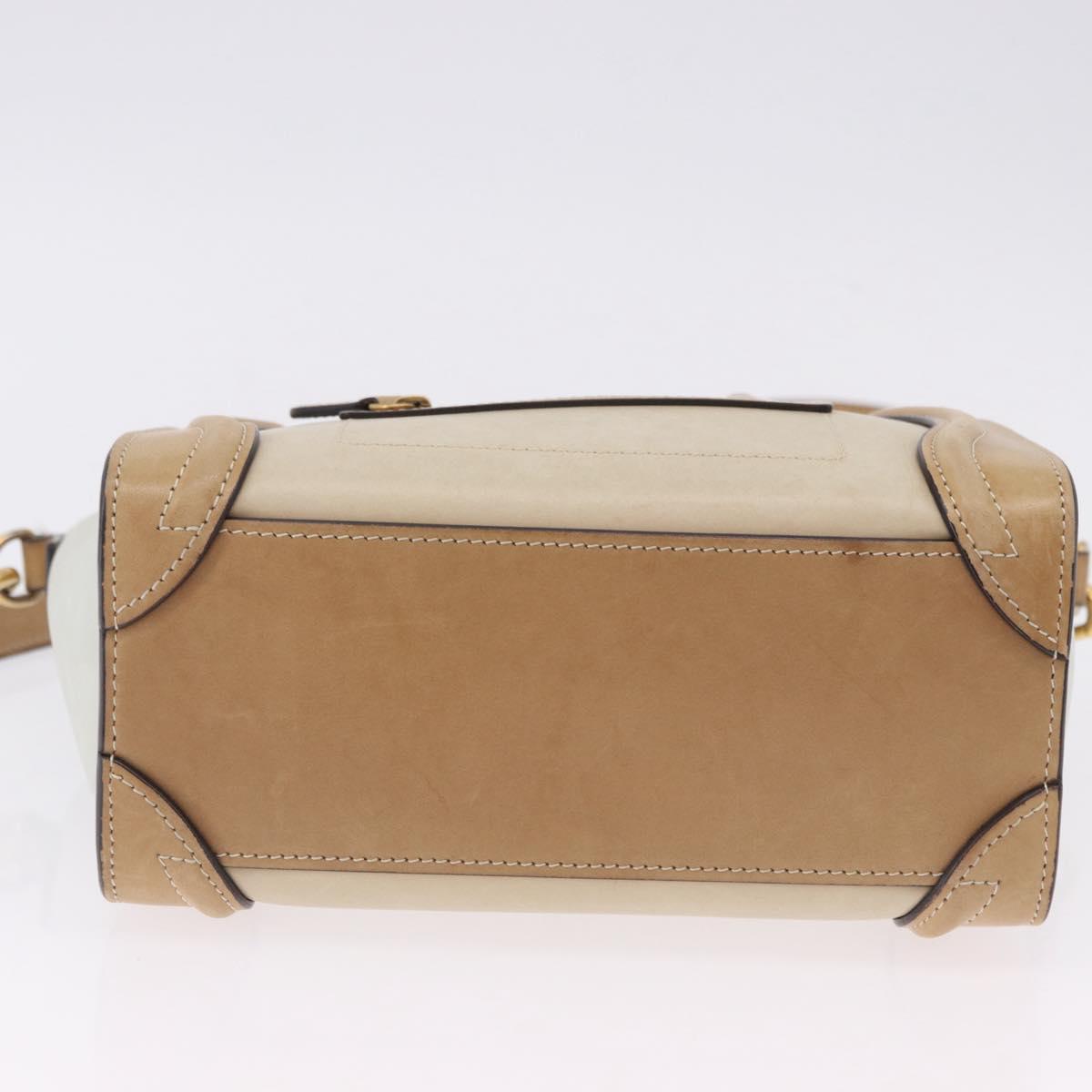 CELINE Luggage Nano Hand Bag Leather Suede 2way Beige Gold Auth ka5649A