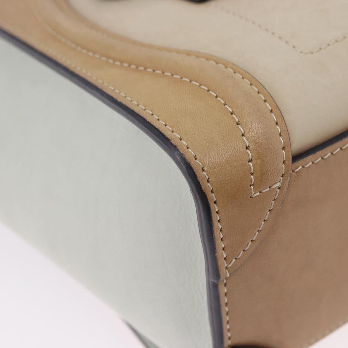 CELINE Luggage Nano Hand Bag Leather Suede 2way Beige Gold Auth ka5649A