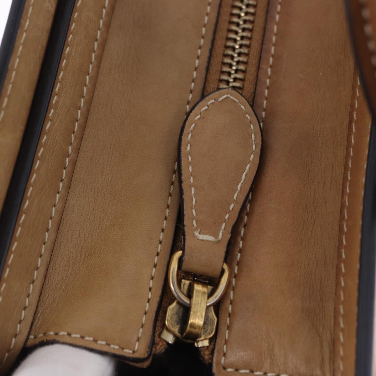 CELINE Luggage Nano Hand Bag Leather Suede 2way Beige Gold Auth ka5649A