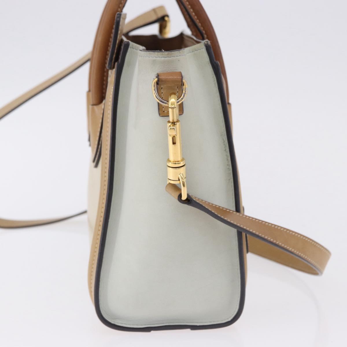 CELINE Luggage Nano Hand Bag Leather Suede 2way Beige Gold Auth ka5649A