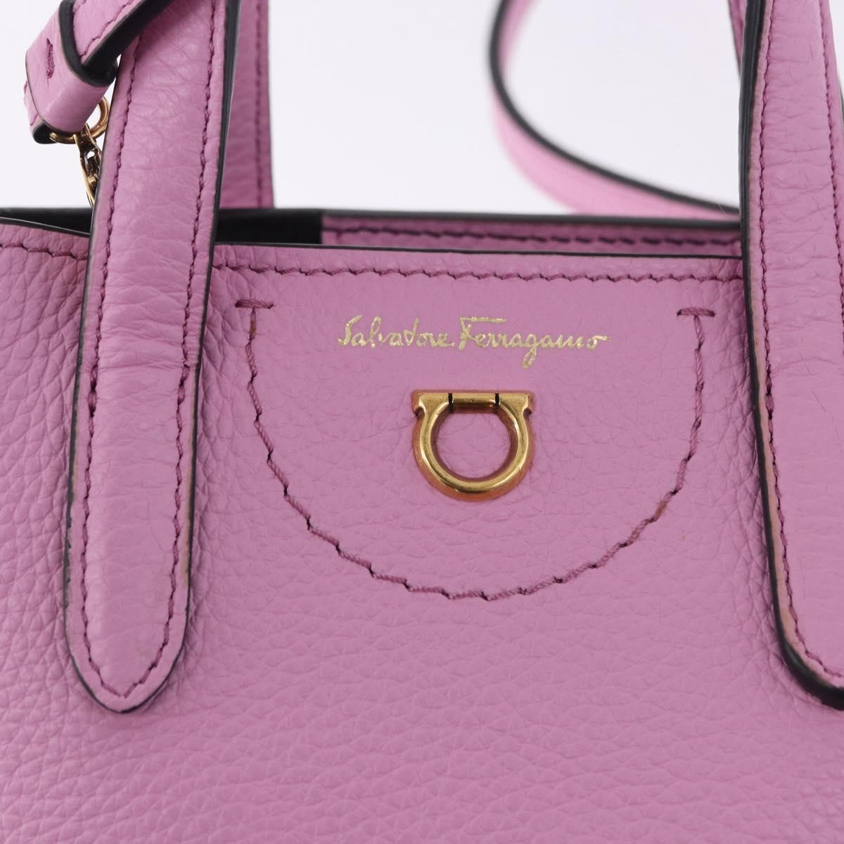 Salvatore Ferragamo Gancini Hand Bag Leather 2way Pink Gold Auth ka5650V